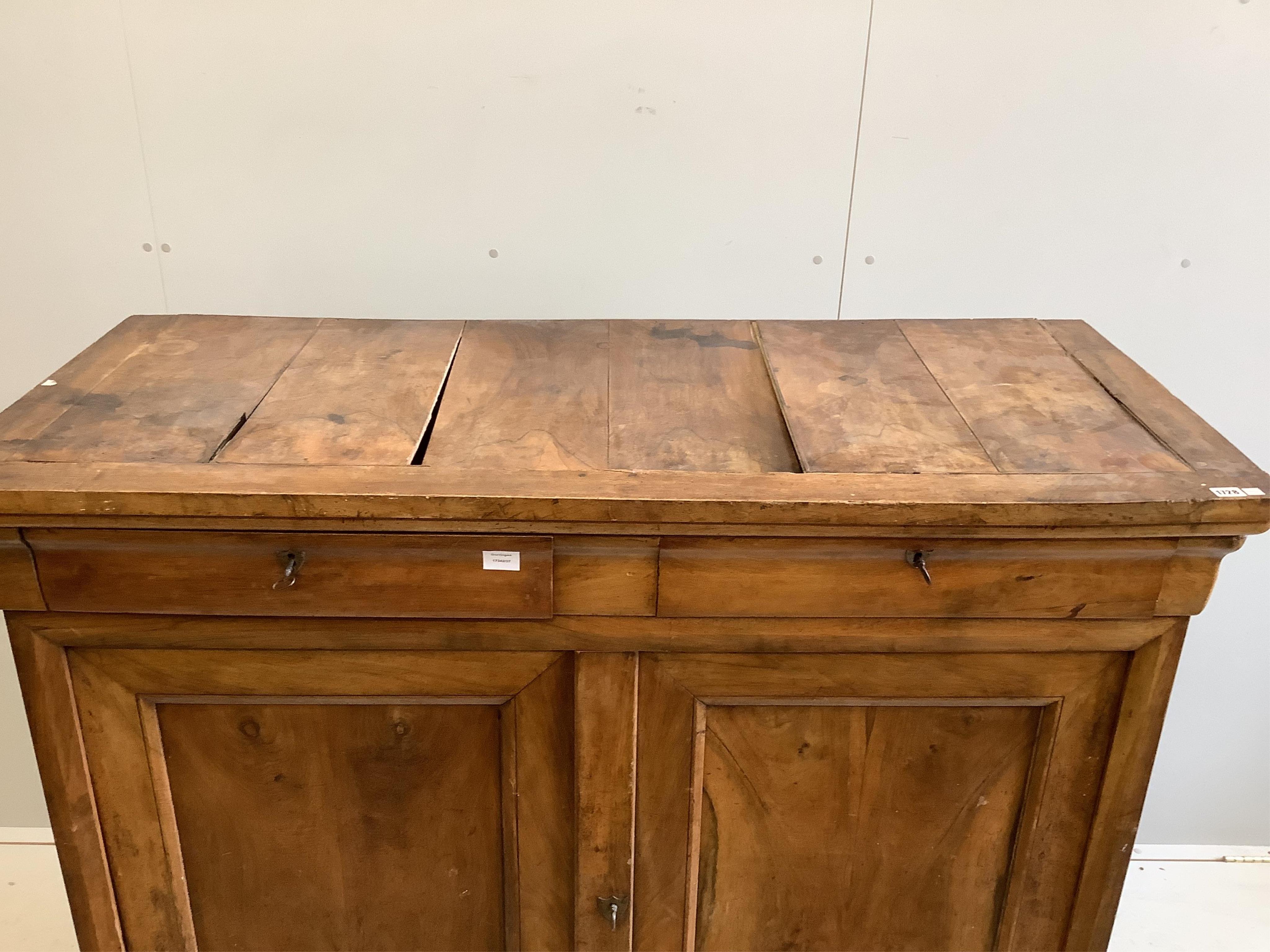 A 19th century French cabinet, width 148cm, depth 63cm, height 129cm. Condition - poor